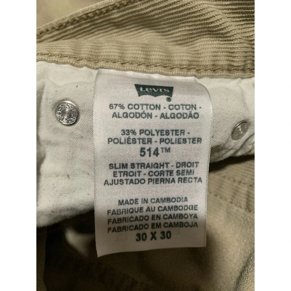Levis 514 Jeans Mens 30x30 Tan Khaki Slim Straight‎ Corduroy Pants